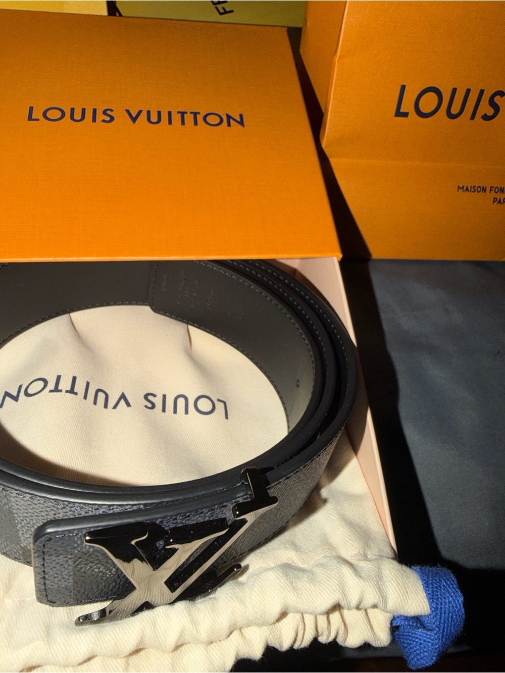 Louis Vuitton Men’s Black Monogram Reversible Leather Belt with Black LV Buckle
